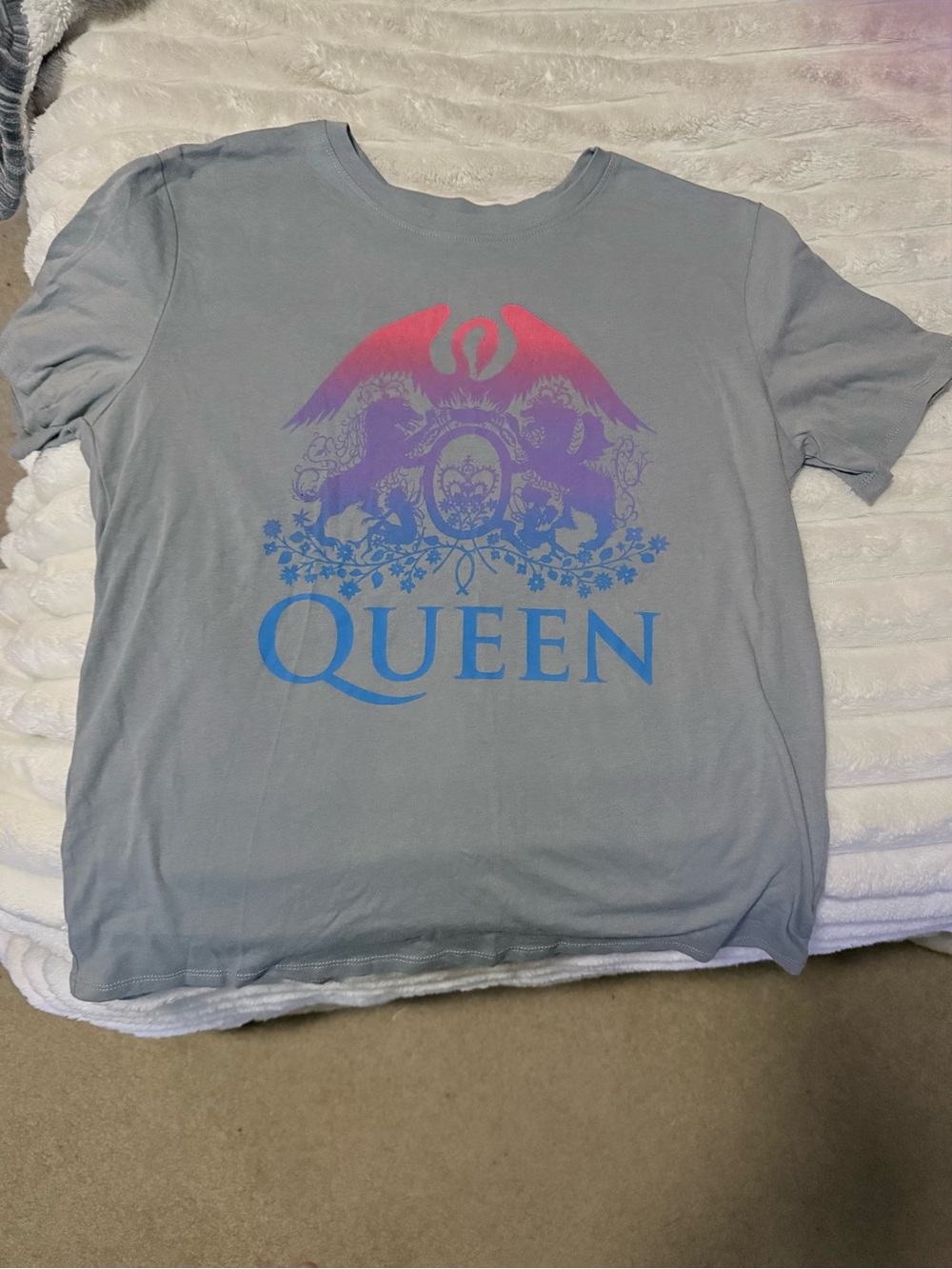 Time and Tru Gray Band Tee with Pink and Purple Graphic